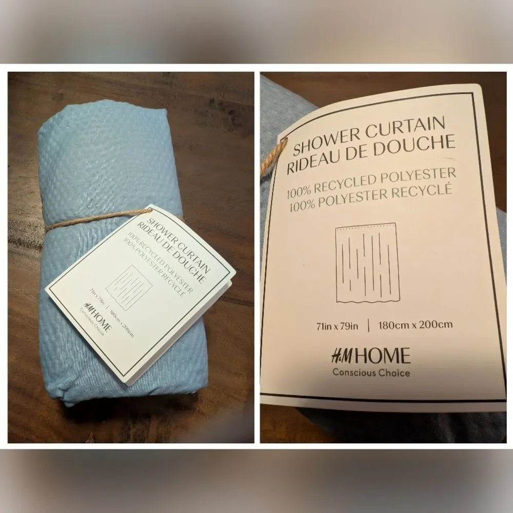 New H&M Home Waffle Shower Curtain, Light Blue